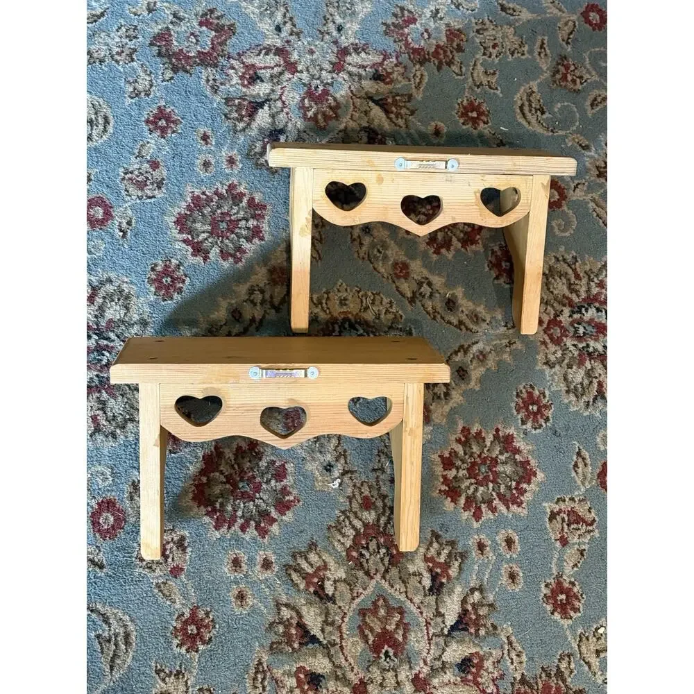 Pair Of Vintage Solid Wood Wall Shelf 5 Heart Cutouts Country Cottage 12x5x7